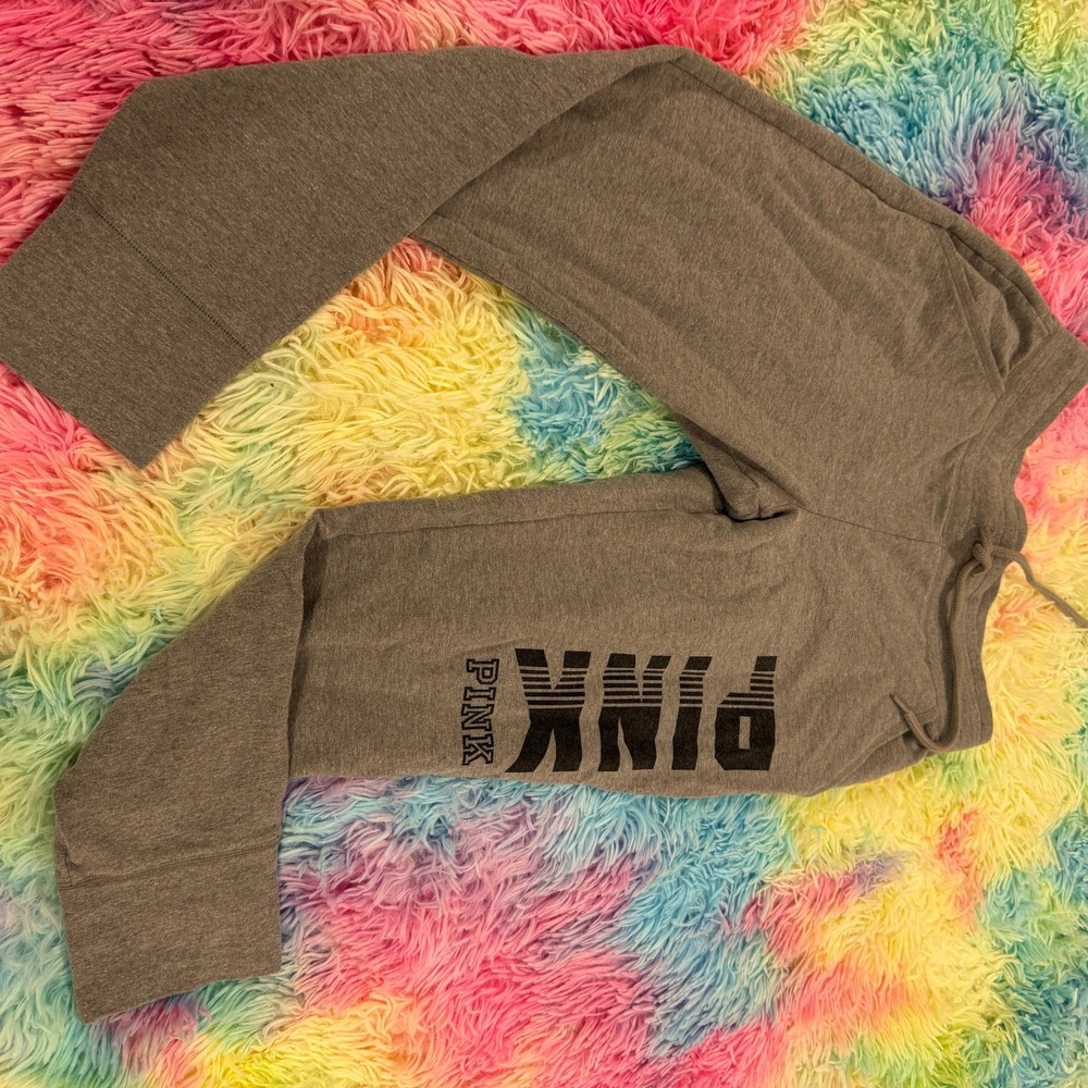 PINK Victoria's Secret Sweatpants Womens Medium Gray Graphic Joggers